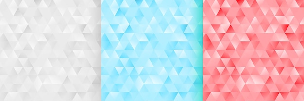 無料ベクター 3つの抽象的な単調な三角形のパターンの背景セット
