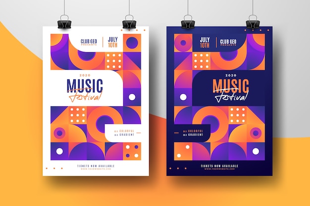 Free vector abstract music festival poster template set