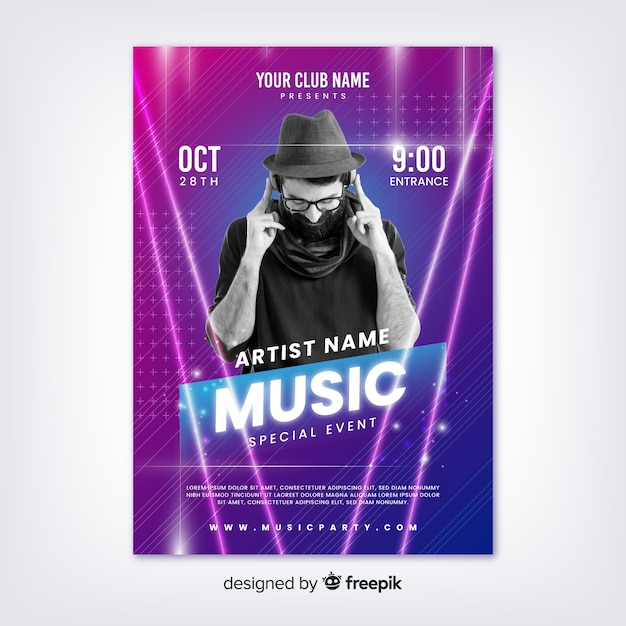 Abstract music festival template with photo