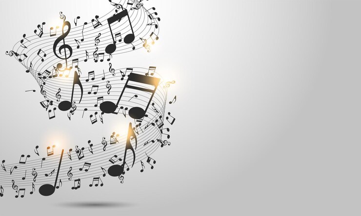 Abstract music notes on line wave background
