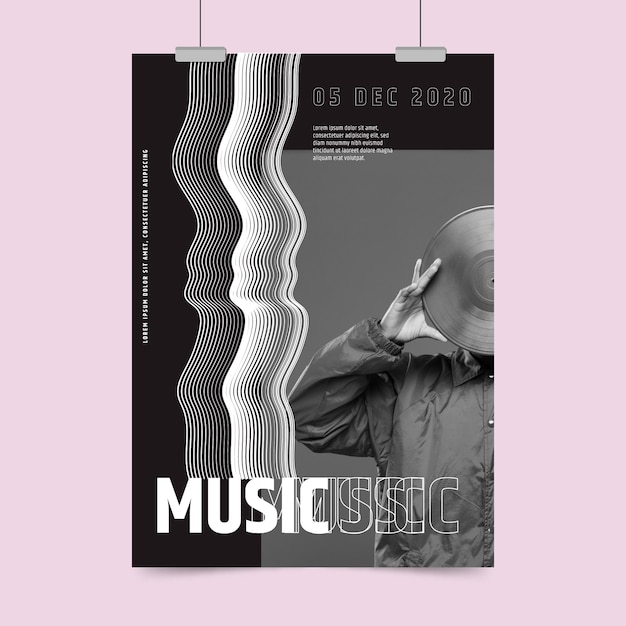 Free vector abstract music party poster with photo