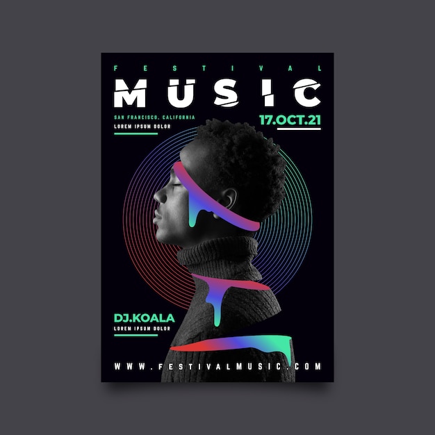 Free vector abstract music poster template with image