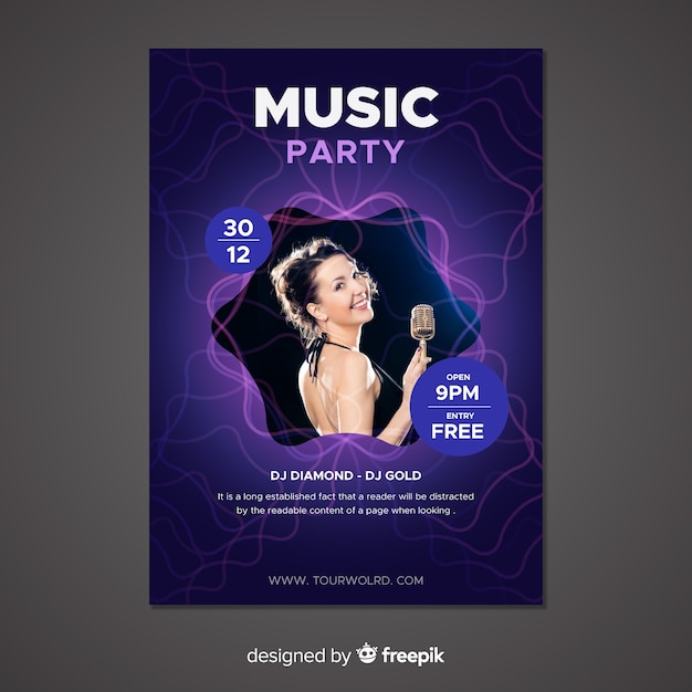 Free vector abstract music poster template with photo