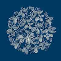 Бесплатное векторное изображение Абстрактный природный круглый венок синем фоне
