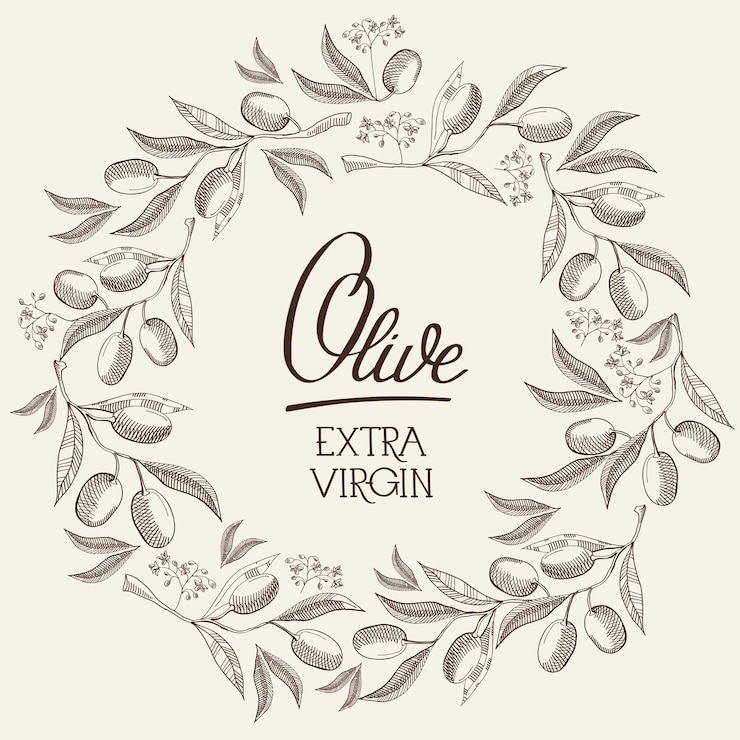 Free Vector abstract natural sketch light poster with text and round wreath of olive branches in vintage style