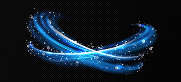 Abstract neon blue curve with snowflakes