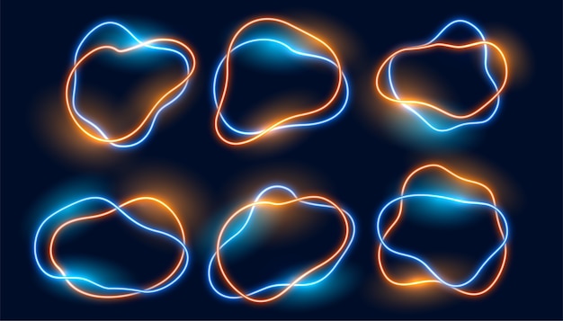 Абстрактная неоновая кривая жидкого стиля фреймов набор из шести