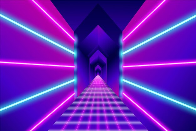 Abstract neon hallway lights background