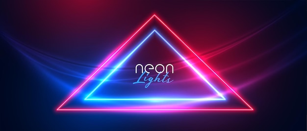 Abstract neon triangle with wave lights background