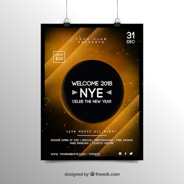 Free vector abstract new year 2018 party flyer poster template in yellow