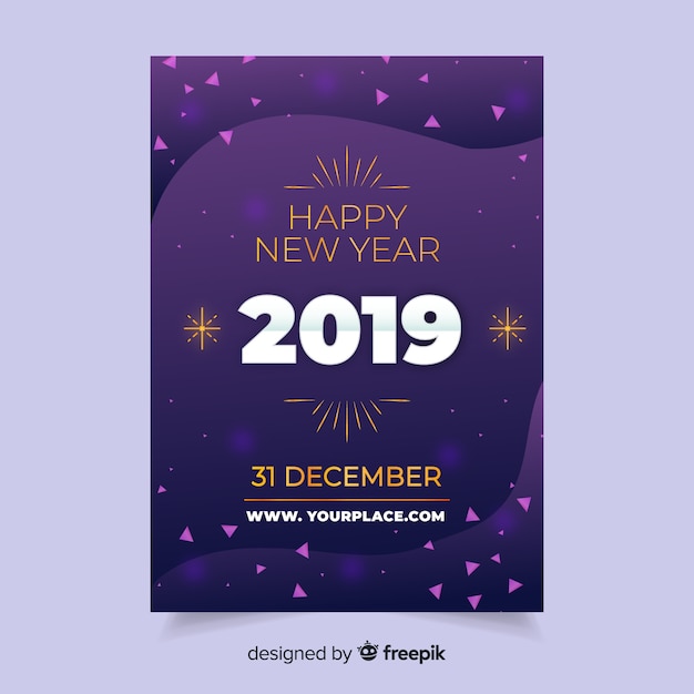 Free vector abstract new year 2019 flyer template