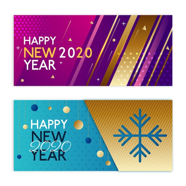 Free vector abstract new year 2020 party banners set