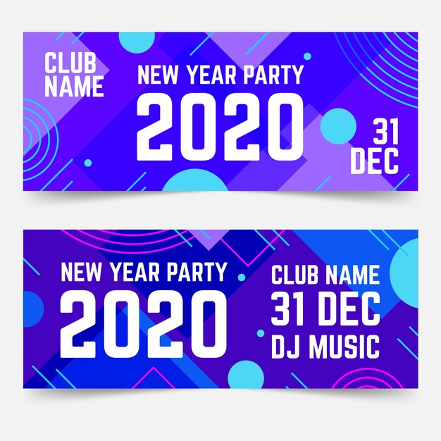 Free vector abstract new year 2020 party banners