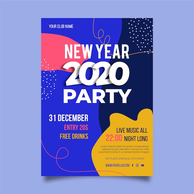 Free vector abstract new year 2020 party poster template