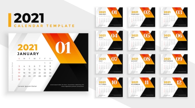 Abstract new year 2021 calendar design modern template