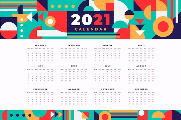 Vettore gratuito calendario astratto del nuovo anno 2021