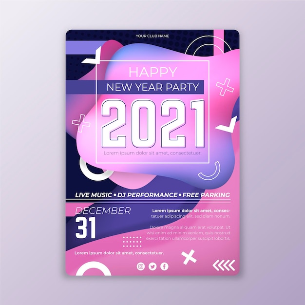 Free vector abstract new year 2021 party flyer template
