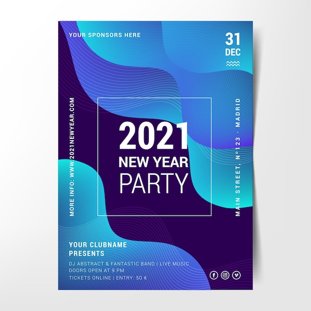 無料ベクター 抽象新年2021パーティーポスターテンプレート
