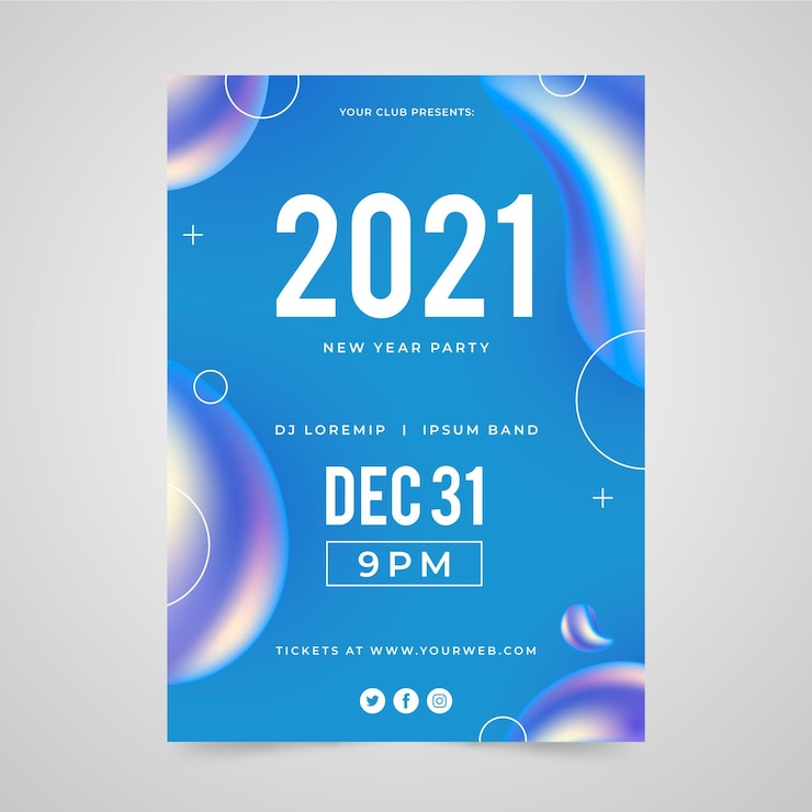 免費 Vector 簡介: 2021 年新年派對海報模板