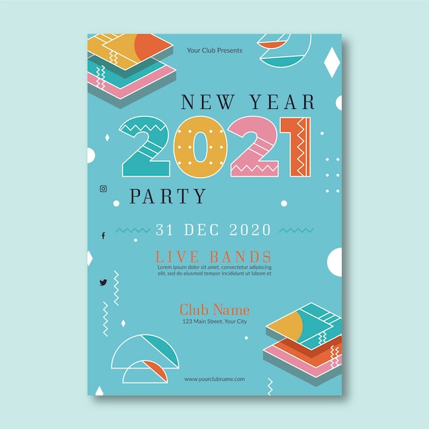 Free vector abstract new year 2021 party template poster