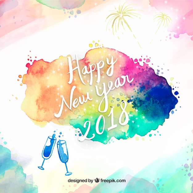 Abstract new year background 2018 with watercolor stains