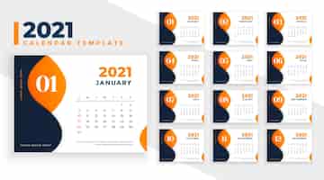 Бесплатное векторное изображение Абстрактный новогодний шаблон календаря в оранжевой теме
