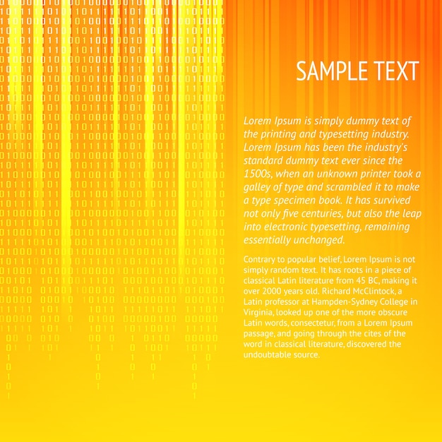 Abstract orange background with smooth lines and digits. Sample text template