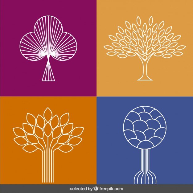 Free Vector abstract outlined trees collection