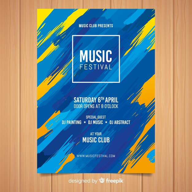 Шаблон плаката абстрактный музыкальный фестиваль краски