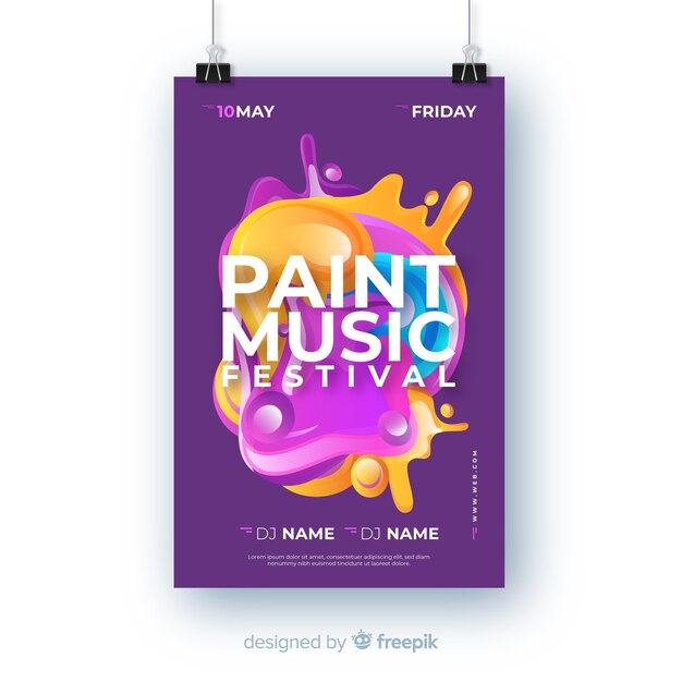 Шаблон плаката абстрактный музыкальный фестиваль краски