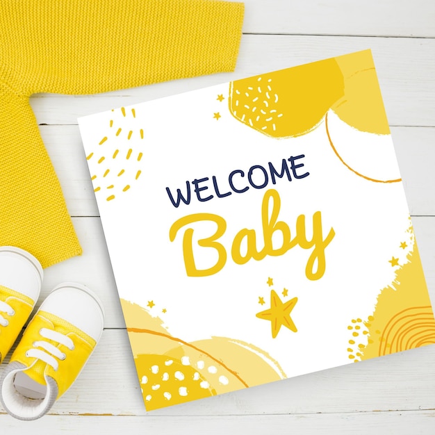 노란색 톤의 추상 그려진 된 아이 같은 아기 카드