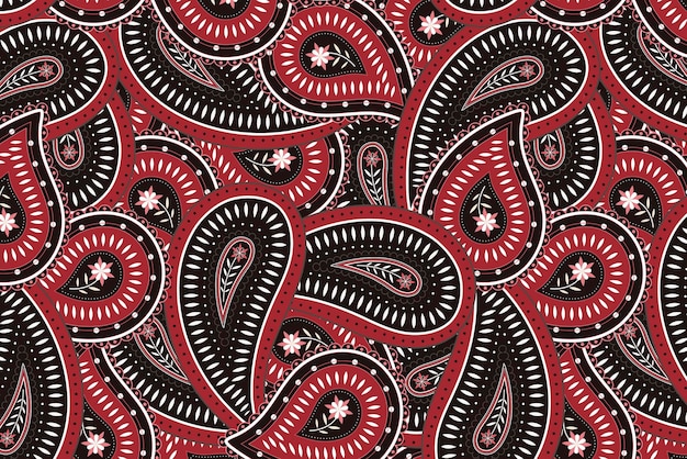 Abstract paisley background, indian pattern in red and black vector