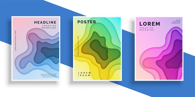 Free vector abstract paper cut flyer poster set