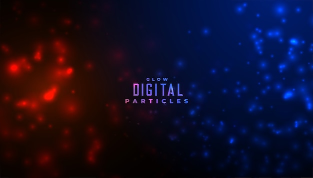 Abstract particles glowing background in red and blue colors