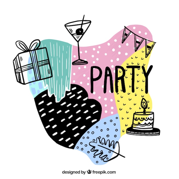 Free vector abstract party background with hand-drawn items