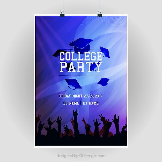 Abstract party brochure with silhouettes and graduation caps