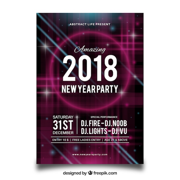 Free vector abstract party flyer for new year with pink neon elements