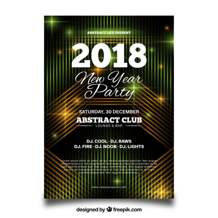 Free Vector abstract party poster for new year with yellow and green neon elements