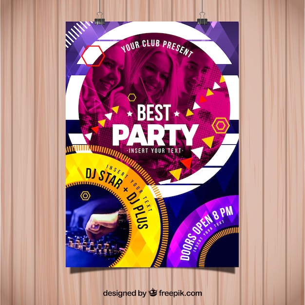 Free vector abstract party poster template with photo