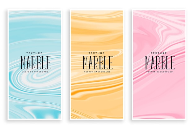 Free vector abstract pastel colors marble texture banners set