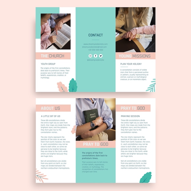 Free vector abstract pastel young missions church brochure template