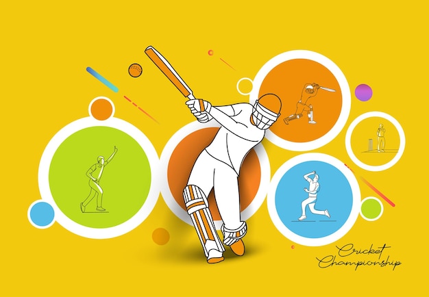 Abstract pattern with batsman and bowler playing cricket championship background