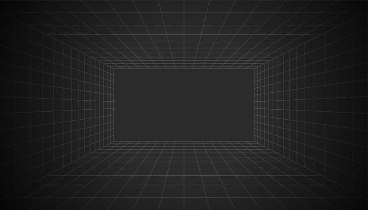 無料Vector 抽象的な視点 ワイヤフレーム グリッド 部屋 暗い背景