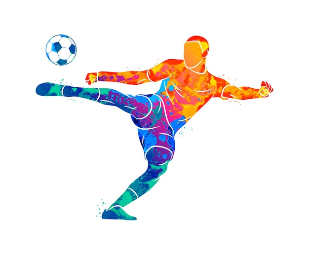 サッカー選手がボールを蹴る 塗料のベクトルのリアルなイラスト プレミアムベクター