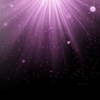 Abstract purple overlay effect. shimmering object with rays background. glow light falling down and light flare. spotlights scene.