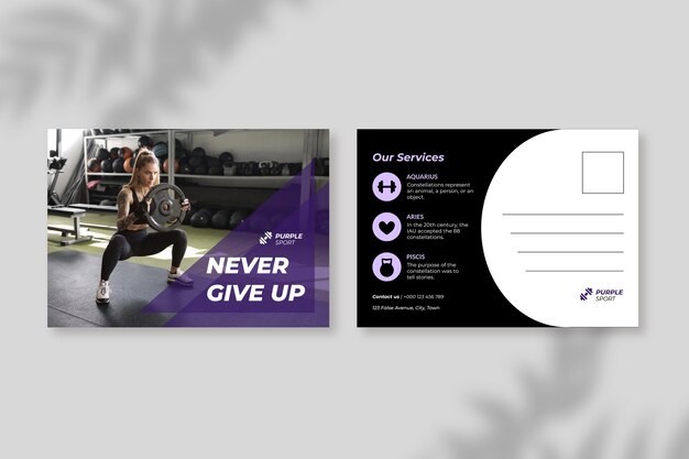 Free vector abstract purple personal trainer postcard