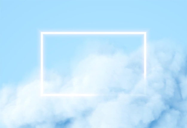 青い煙の背景に抽象的な長方形のネオンフレーム。輝く光の線をベクトルします。ネオンと煙の雲の背景。ベクターイラストEPS10