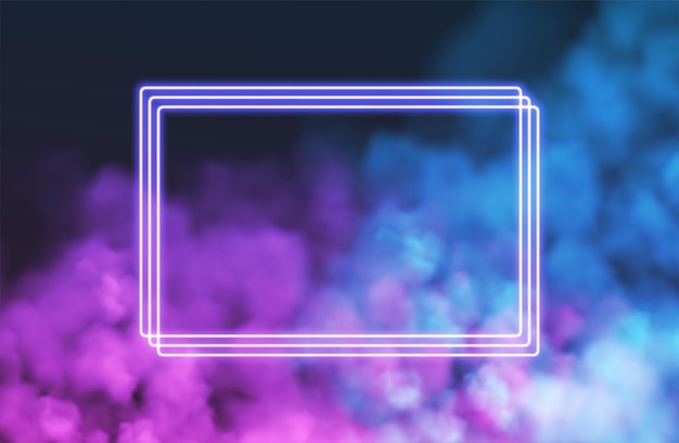 Free vector abstract rectangle neon frame on pink smoke background