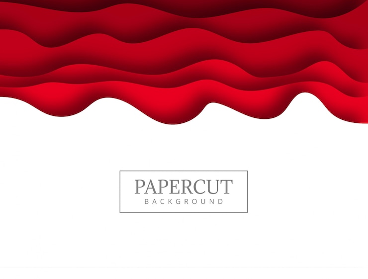 無料Vector 波の背景と抽象的な赤いpapercut