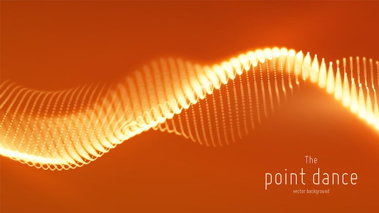 Free Vector abstract red particle wave, points array, shallow depth of field. futuristic illustration. technology digital splash or explosion of data points. point dance waveform.